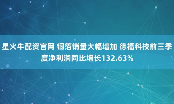 星火牛配资官网 铜箔销量大幅增加 德福科技前三季度净利润同比增长132.63%