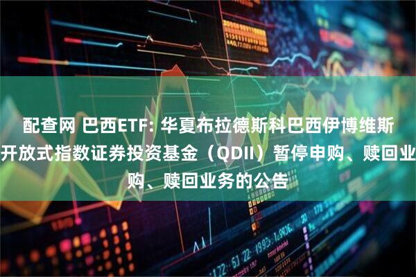 配查网 巴西ETF: 华夏布拉德斯科巴西伊博维斯帕交易型开放式指数证券投资基金（QDII）暂停申购、赎回业务的公告